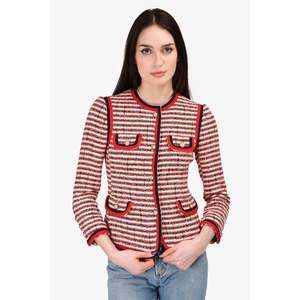 Gucci Red Striped Tweed Pearl Button Jacket Size 38